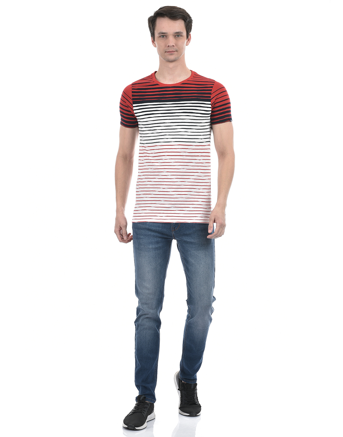 Numero Uno Men Striped White T-Shirt